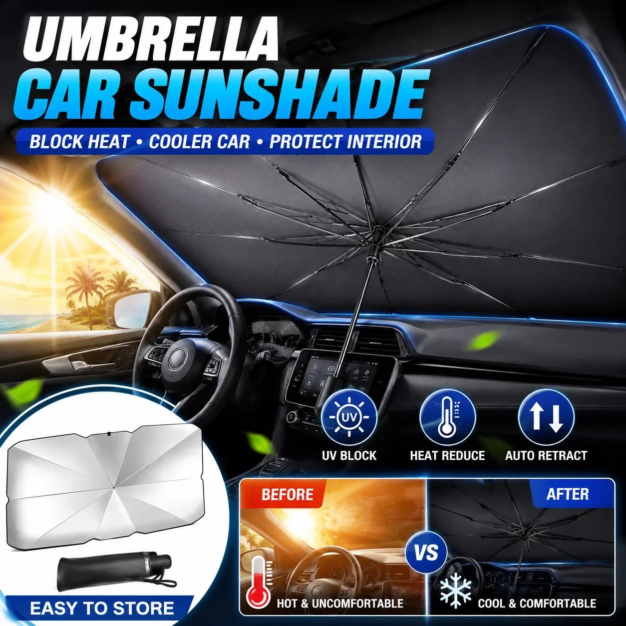 Car Sunshade Windshield Umbrella Foldable - Pelindung Matahari Mobil yang Dapat Dilipat,